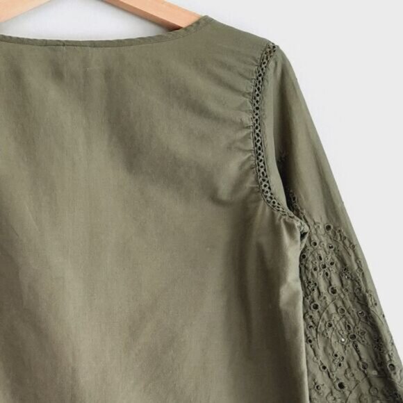 GAP | 100% Cotton Bell Sleeve Eyelet Boho Blouse Scoop Neck Top Green Sz S - Picture 11 of 13